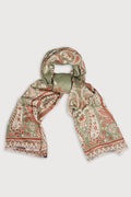 Saachi Artisan Paisley Scarf in sage green rust cream and soft pink with ornate floral paisley print