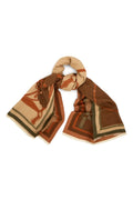 Saachi Equestrian Reversible Scarf in camel rust olive green and brown with horse and bridle motifs