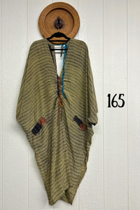 Kantha Bae Moondance Muu in assorted sari-inspired prints, shown on a model and hanging