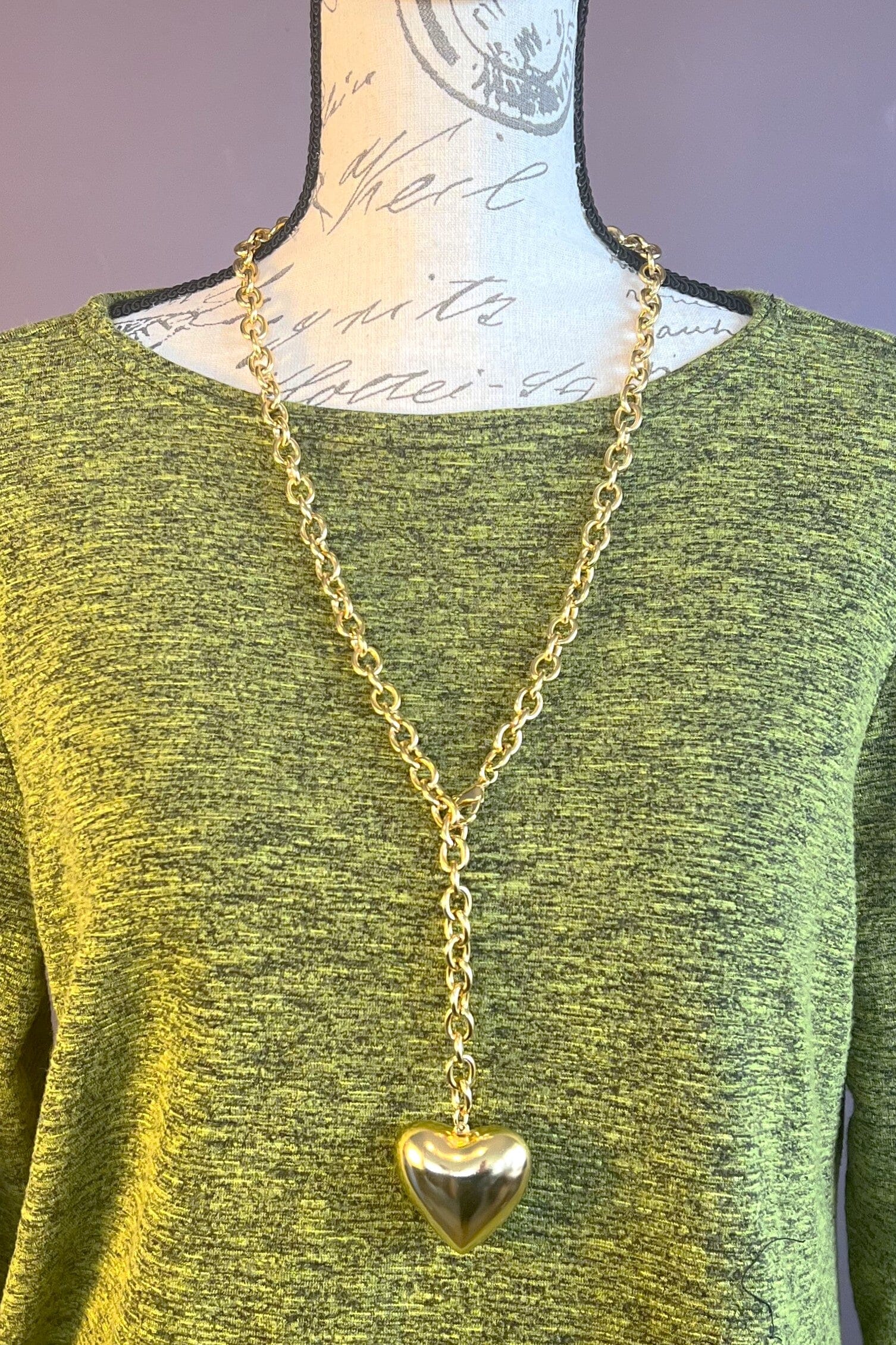 Puffy Heart Necklace (Gold Long)