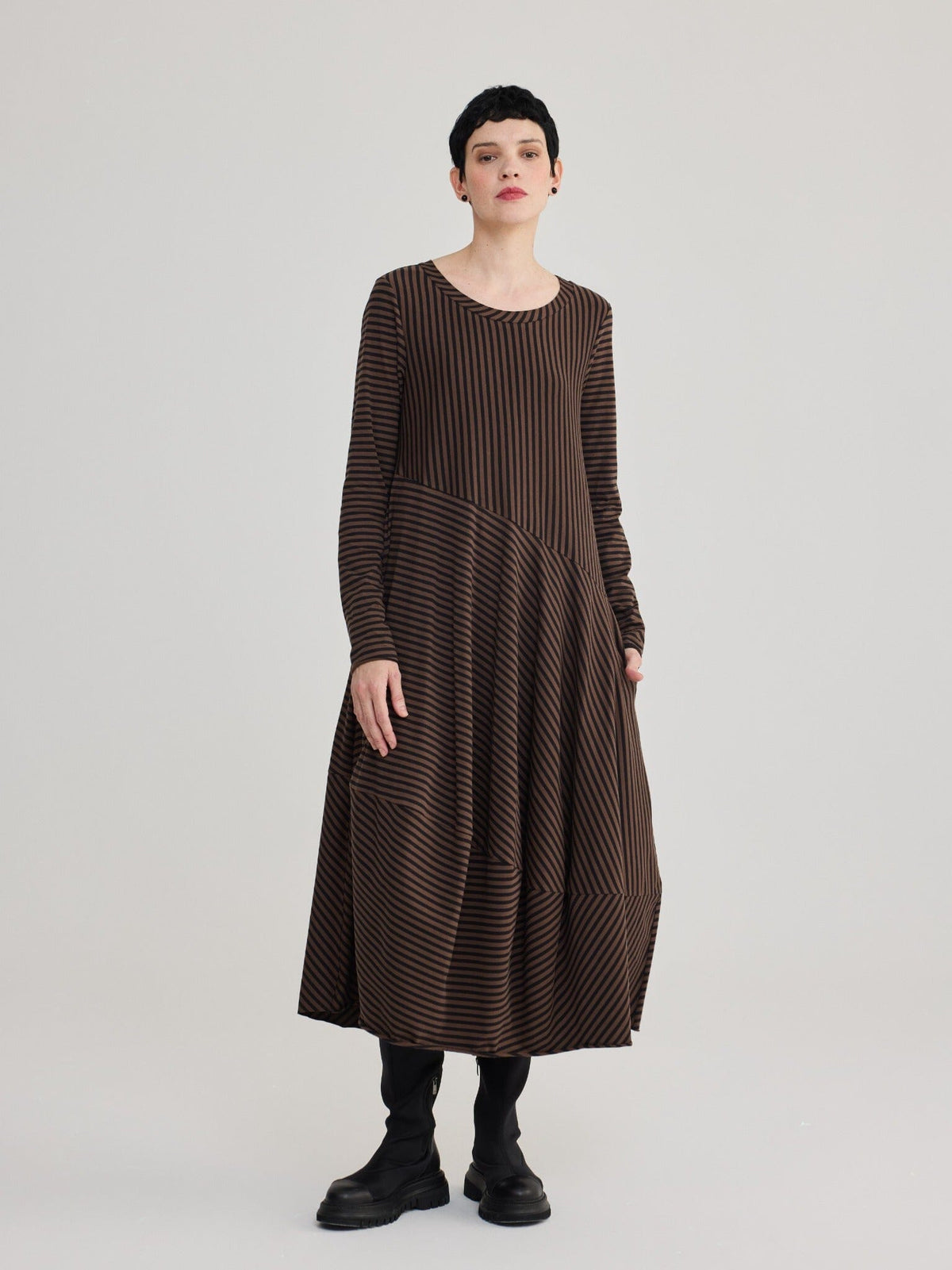26K0510 Brown Striped Dress