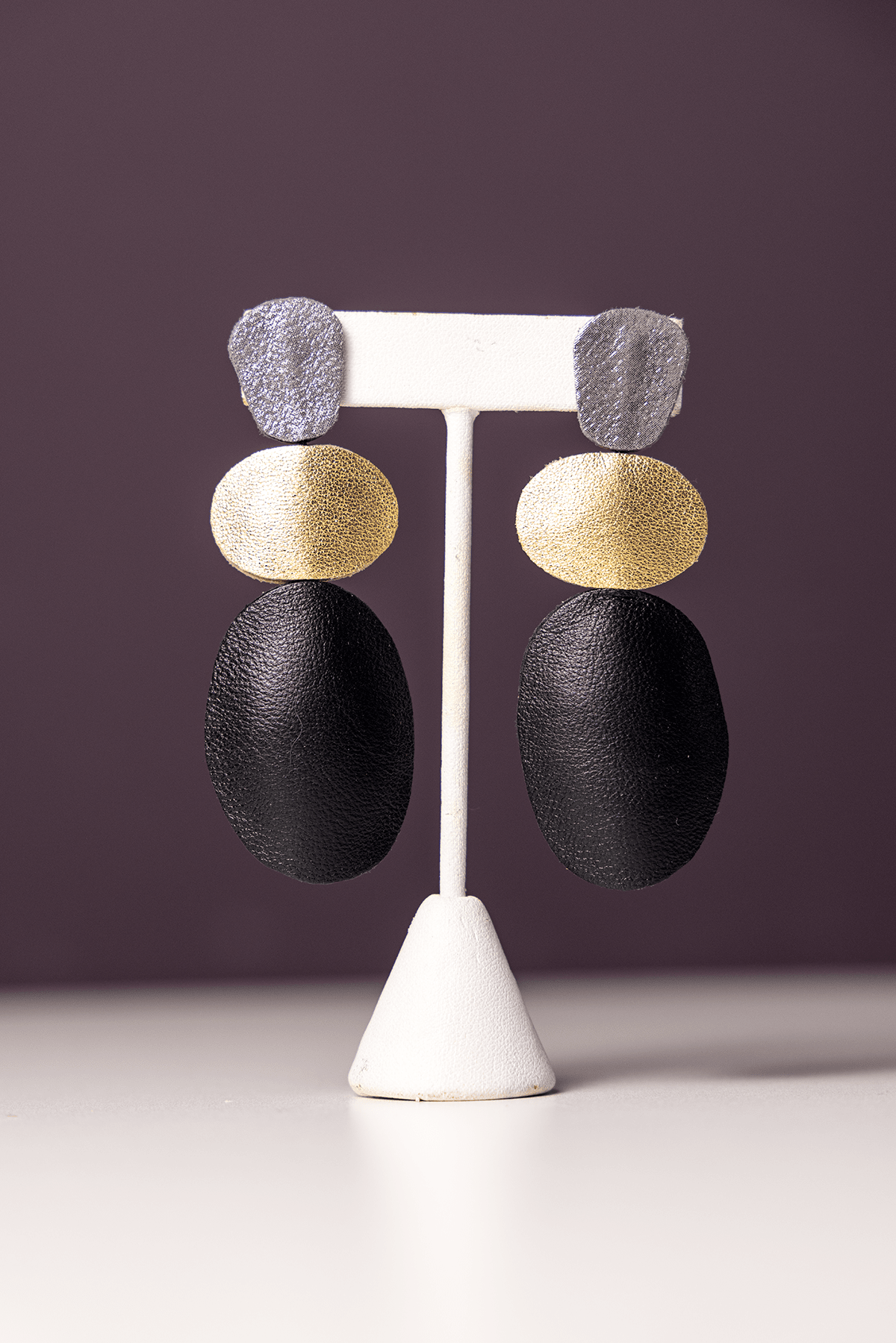 Leather Petal 3 Part Earrings