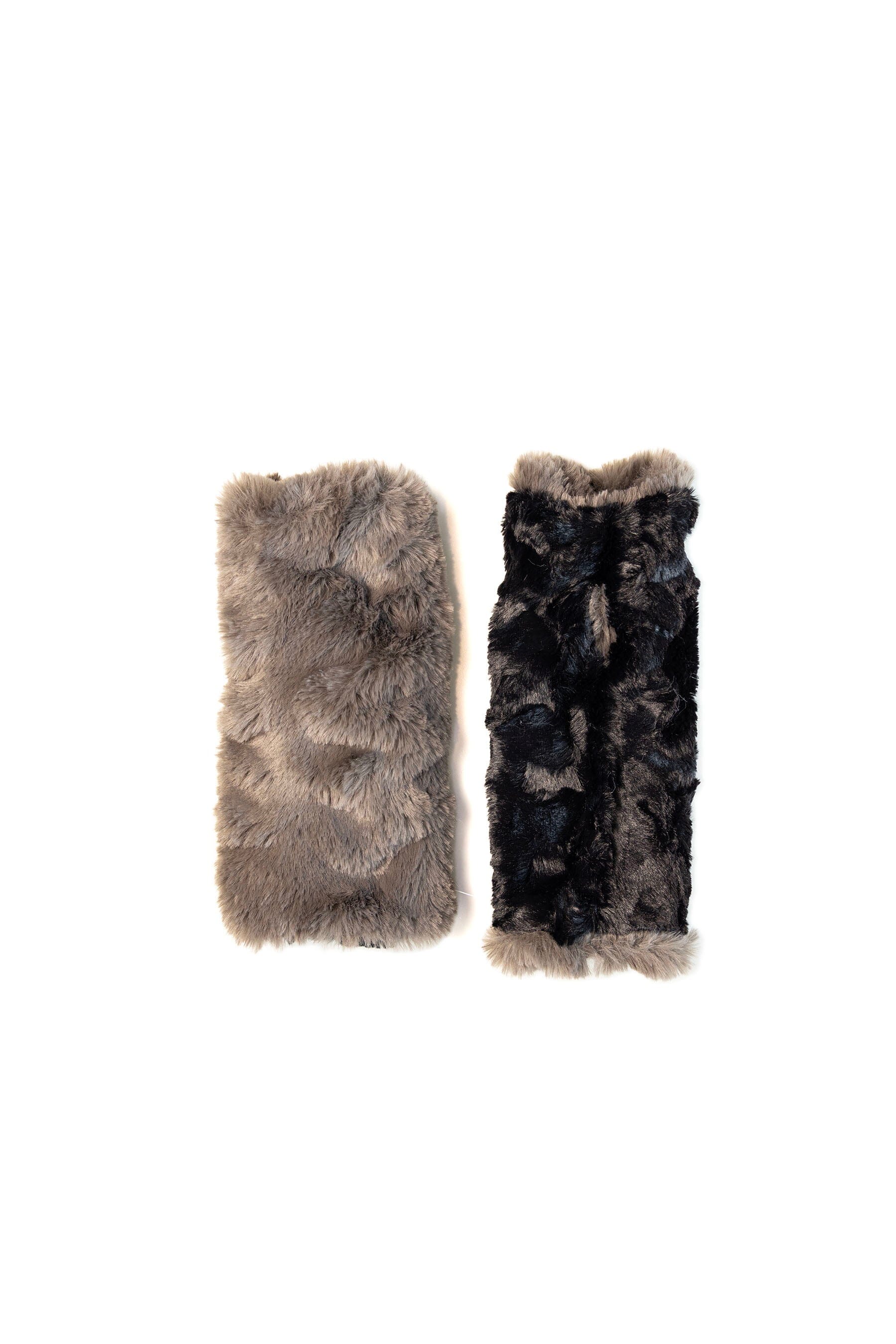 Mink and Black Reversible Fingerless Gloves