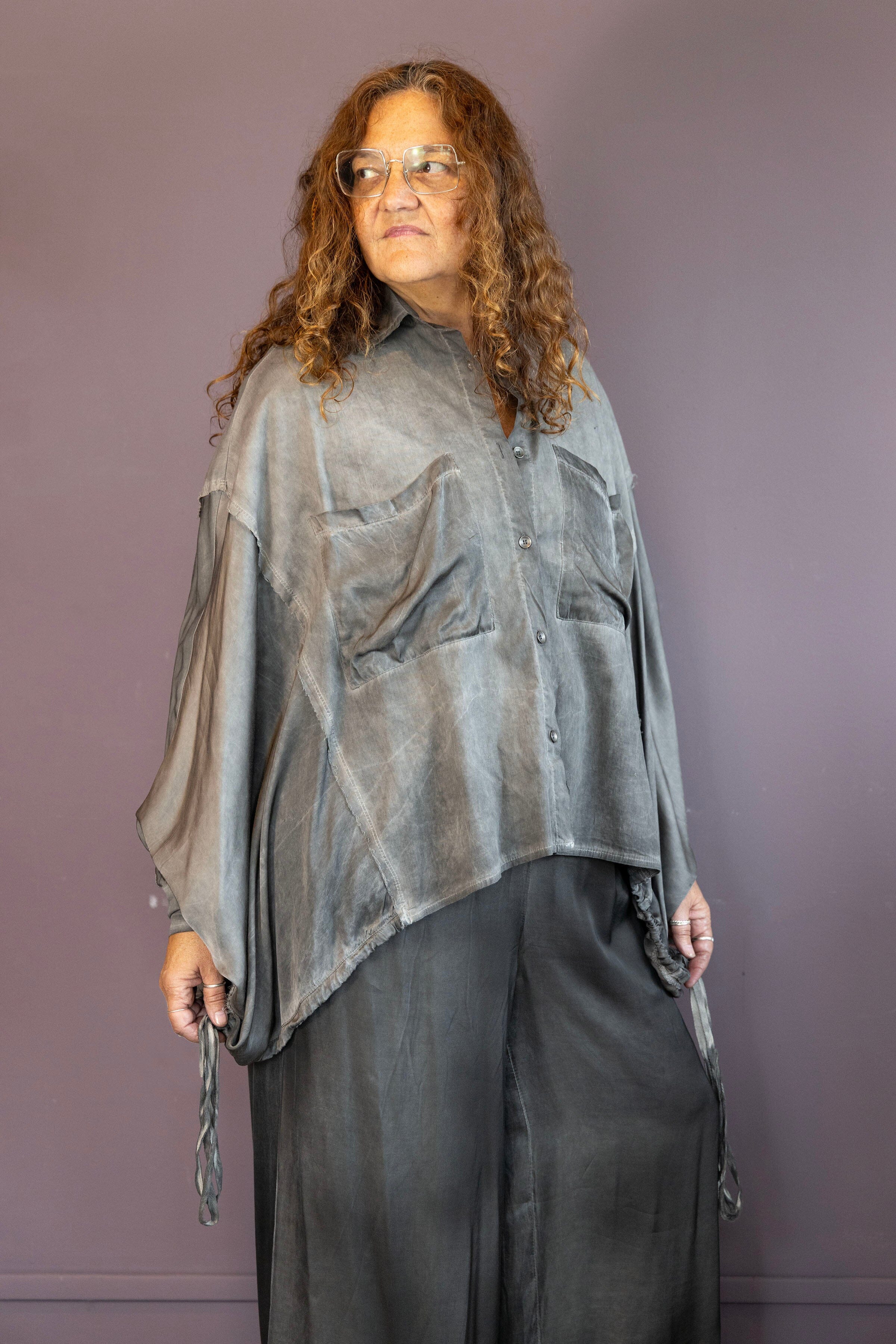Boxy Batwing Button Up Top
