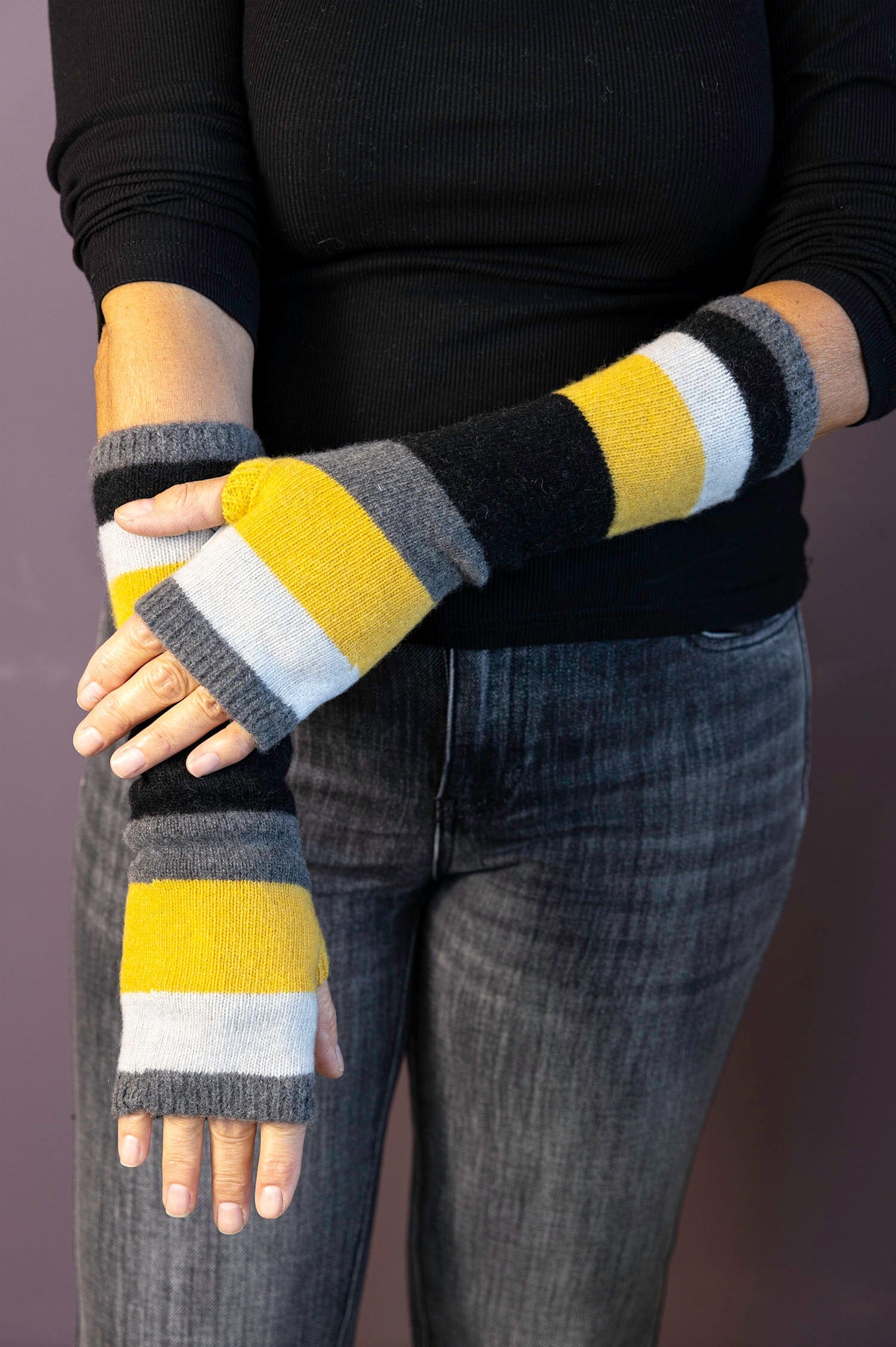 Striped Wool and Cashmere Fingerless Gloves