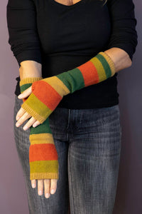 Striped Wool and Cashmere Fingerless Gloves