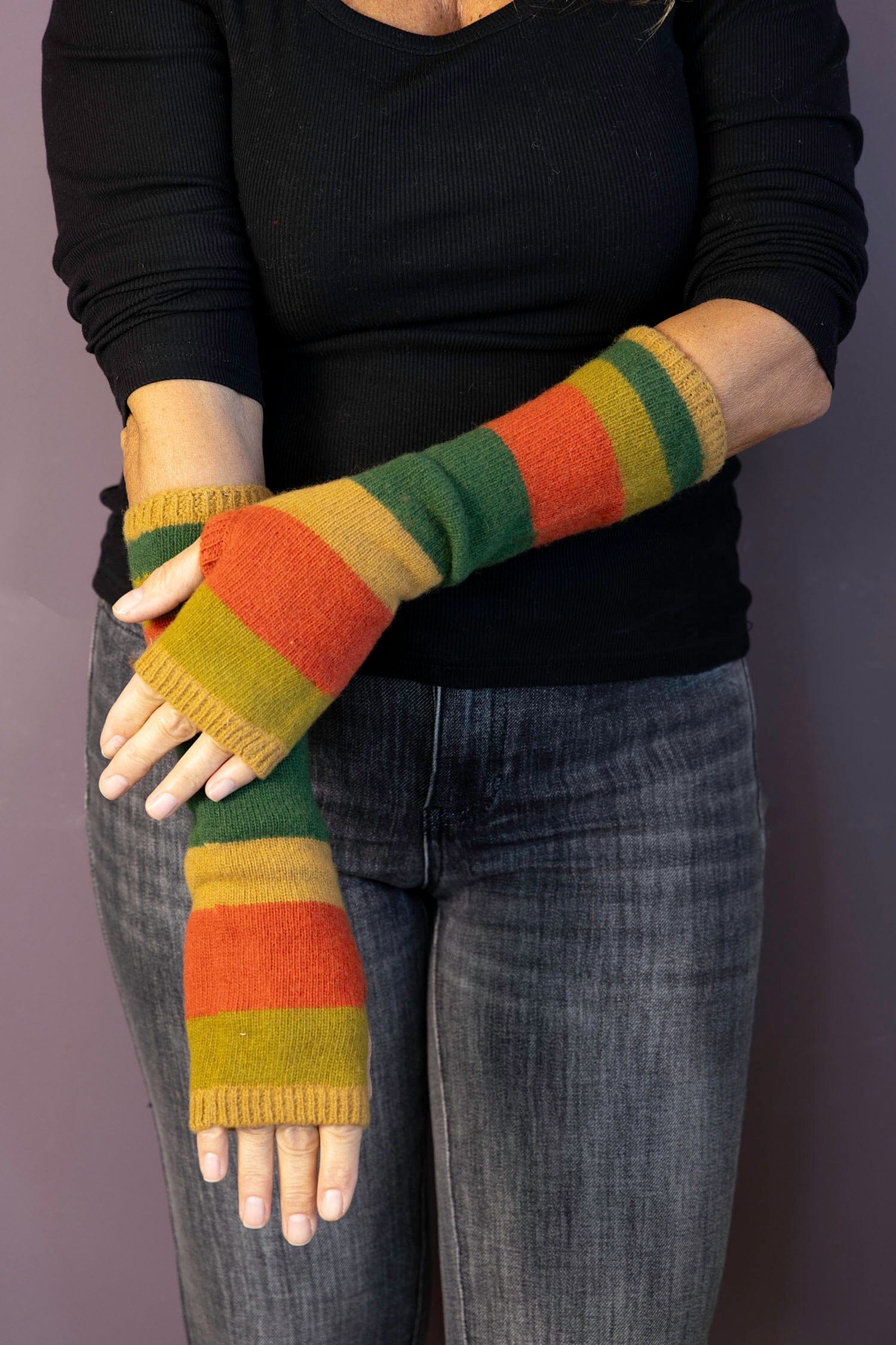 Striped Wool and Cashmere Fingerless Gloves