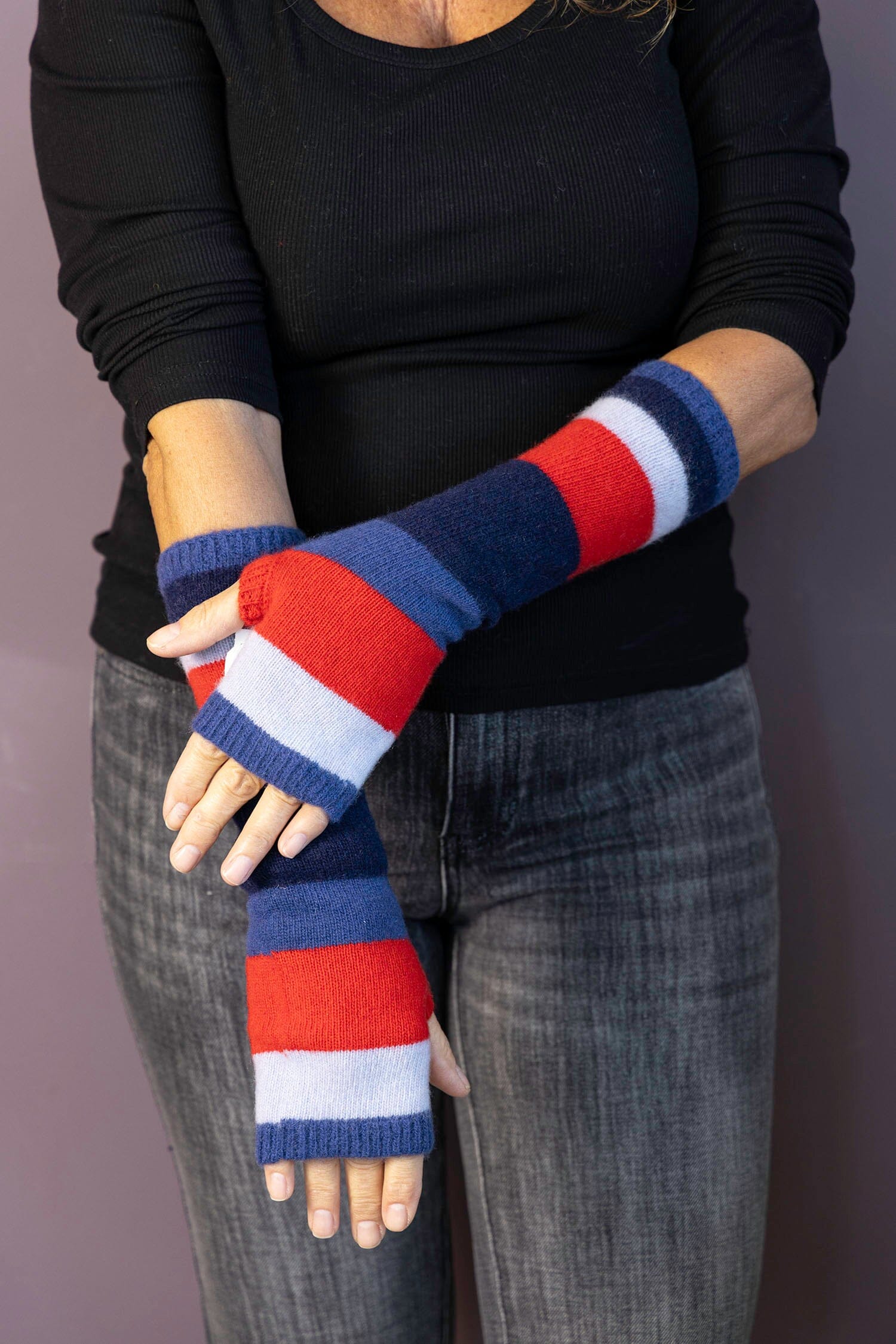 Striped Wool and Cashmere Fingerless Gloves