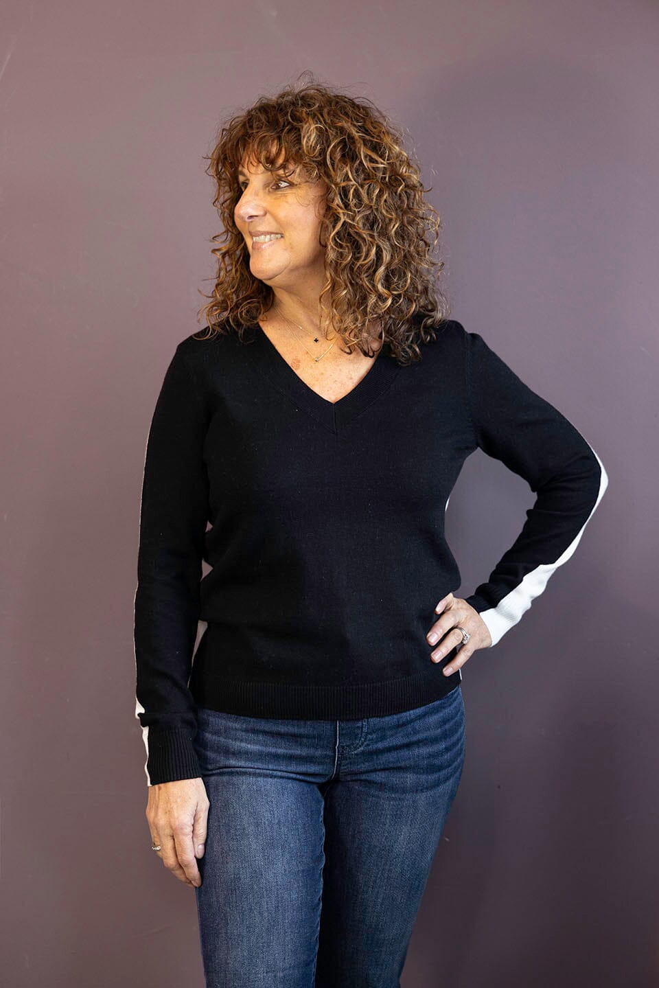 Two-Tone V Neck Sweater