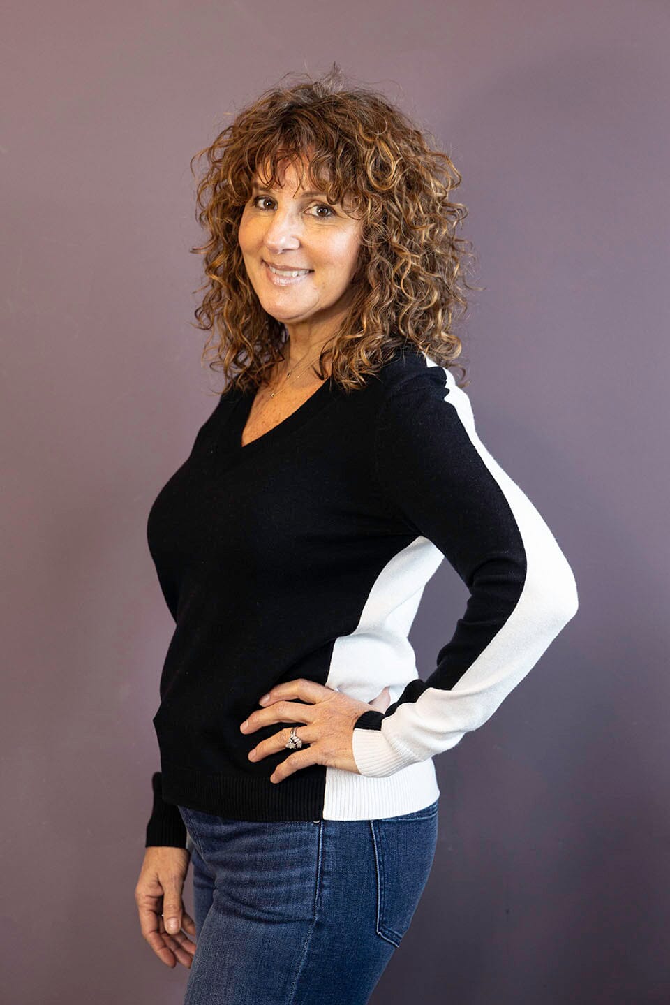 Two-Tone V Neck Sweater