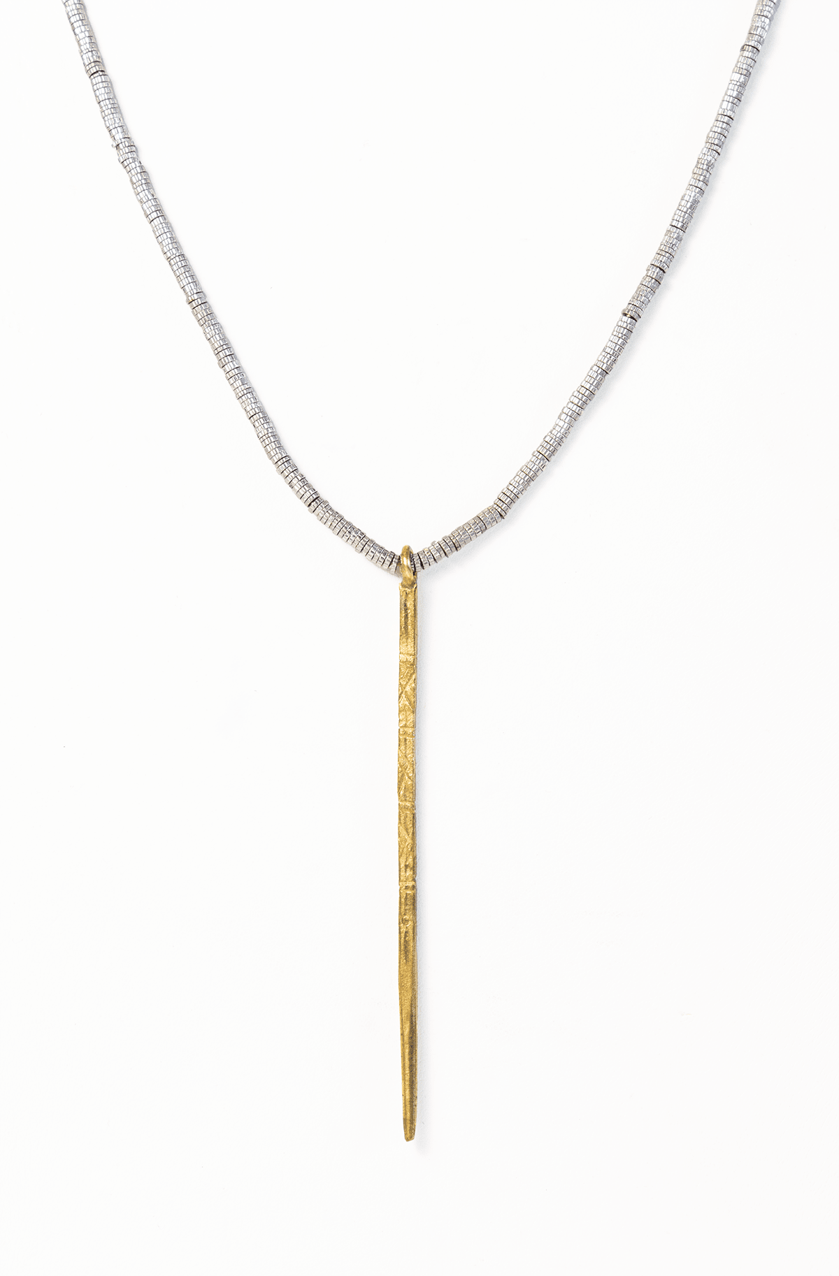 Silver And Brass Spike Necklace
