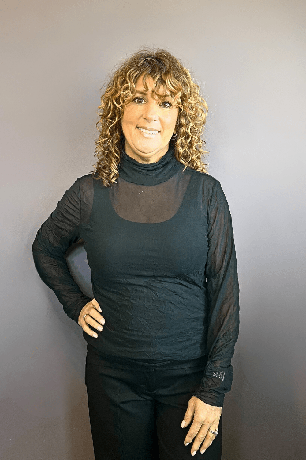 Crinkle Mesh Turtleneck