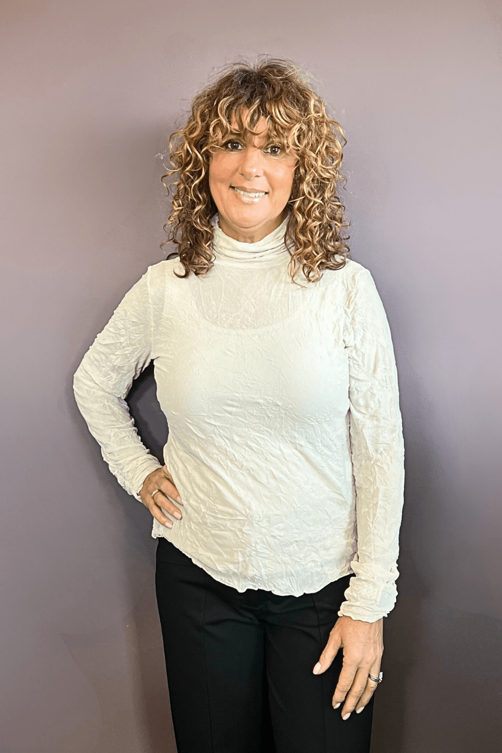 Crinkle Mesh Turtleneck