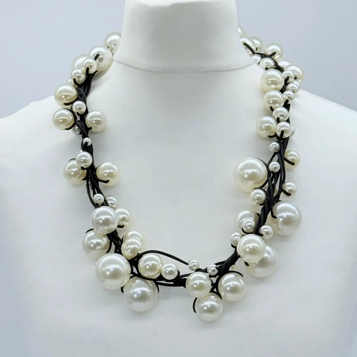 3 Strand Faux Pearls On Rubber