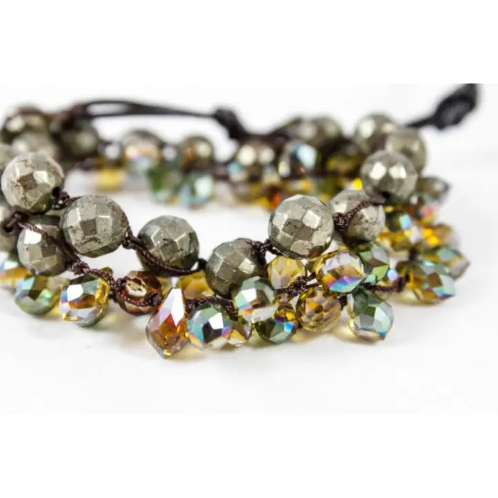 Crystal & Pyrite Convertible Crochet Necklace
