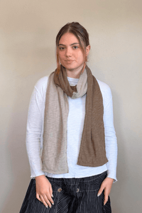 North Star Base by gertie 8030 rectangular two-tone scarf in Black/Chalk, tonal Olive, Black/Denim, and Black/Mustard color combinations.