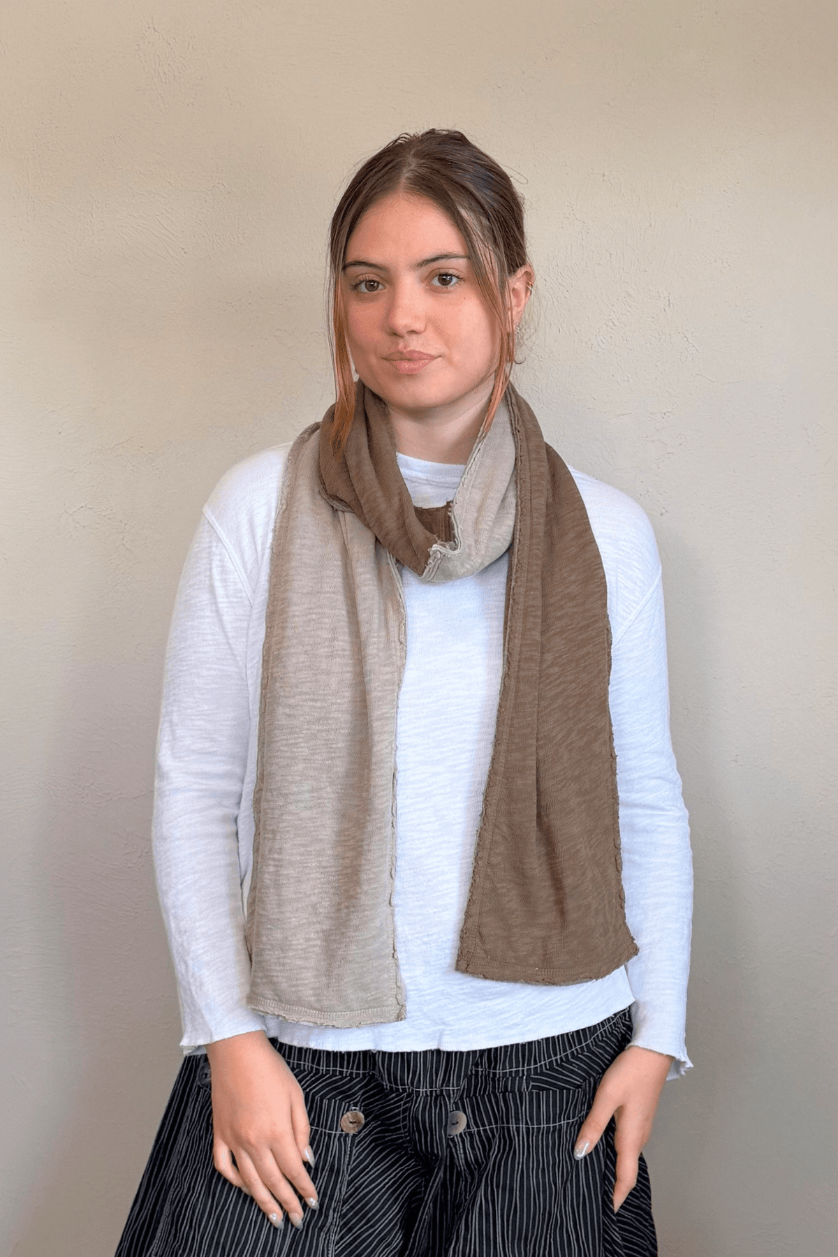 North Star Base by gertie 8030 rectangular two-tone scarf in Black/Chalk, tonal Olive, Black/Denim, and Black/Mustard color combinations.