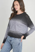 Stitch Drop Duo Dip Sweater in charcoal and grey with fine graduated stripes