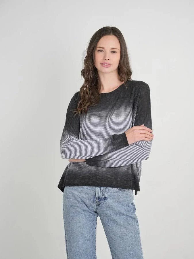 Stitch Drop Duo Dip Sweater in charcoal and grey with fine graduated stripes