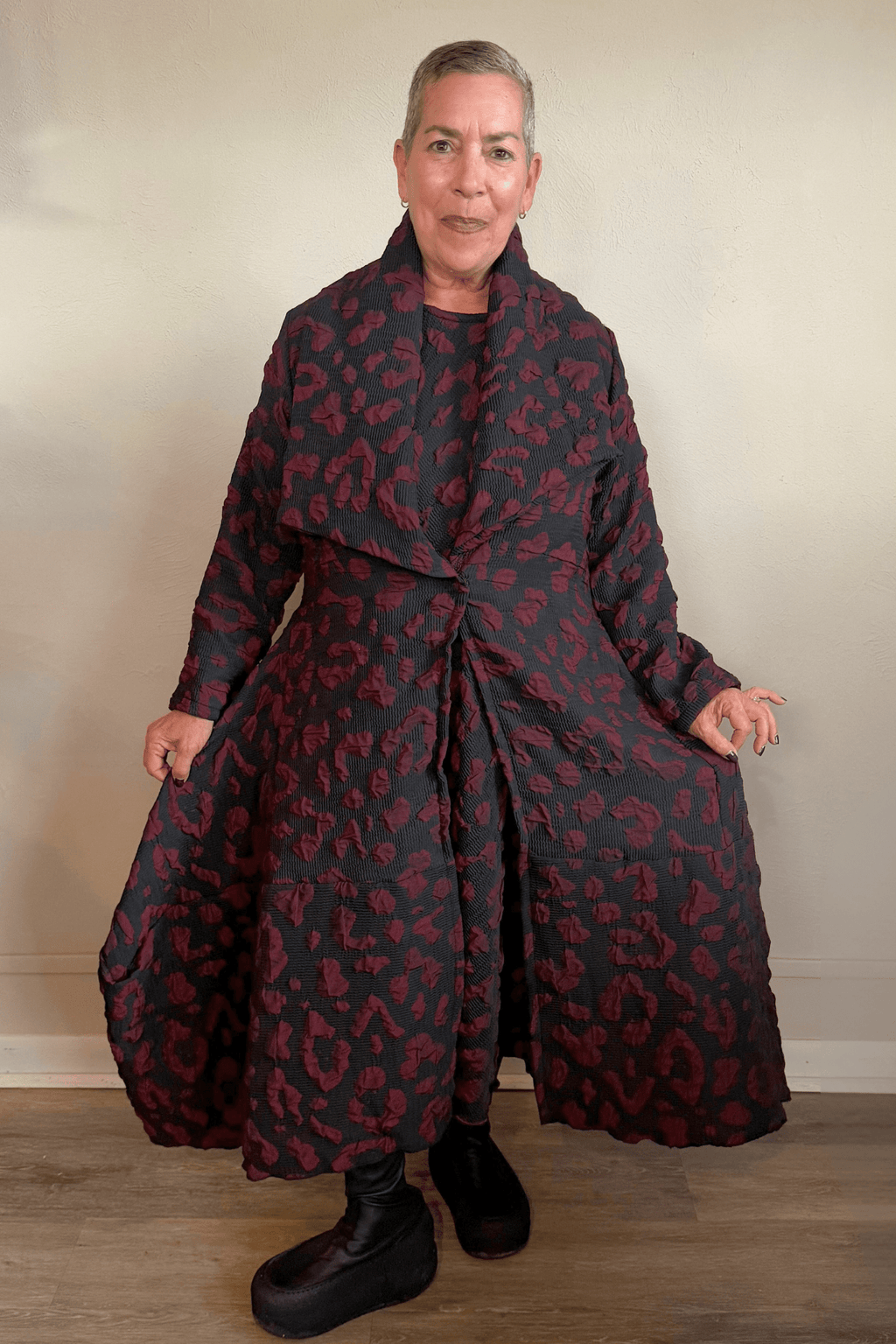 Heydari BRJCED9 Broidery Jacket in charcoal and burgundy, front and back views