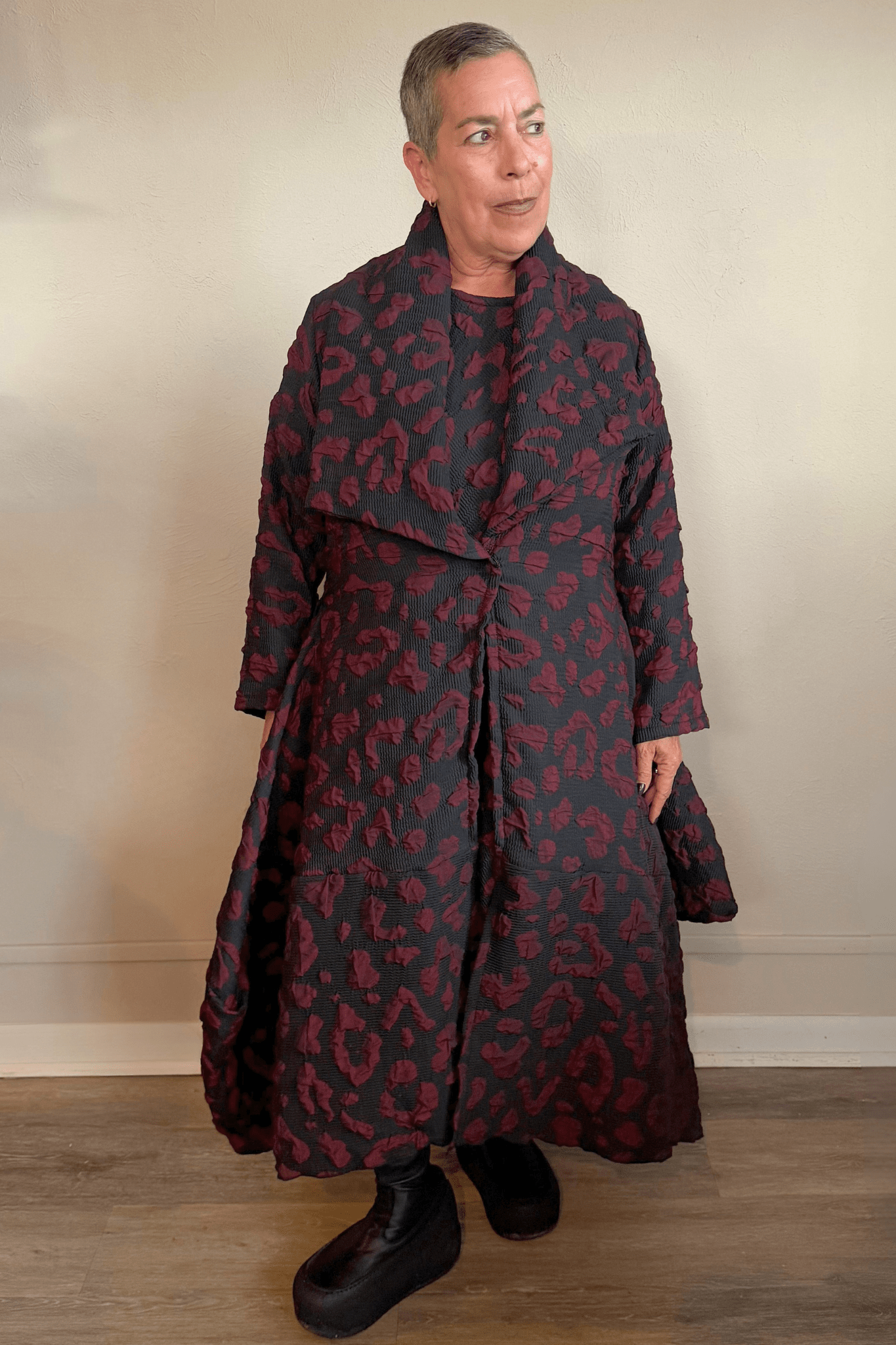 Heydari BRJCED9 Broidery Jacket in charcoal and burgundy, front and back views