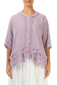 Boxy Frayed Edge Gauze Linen Blouse