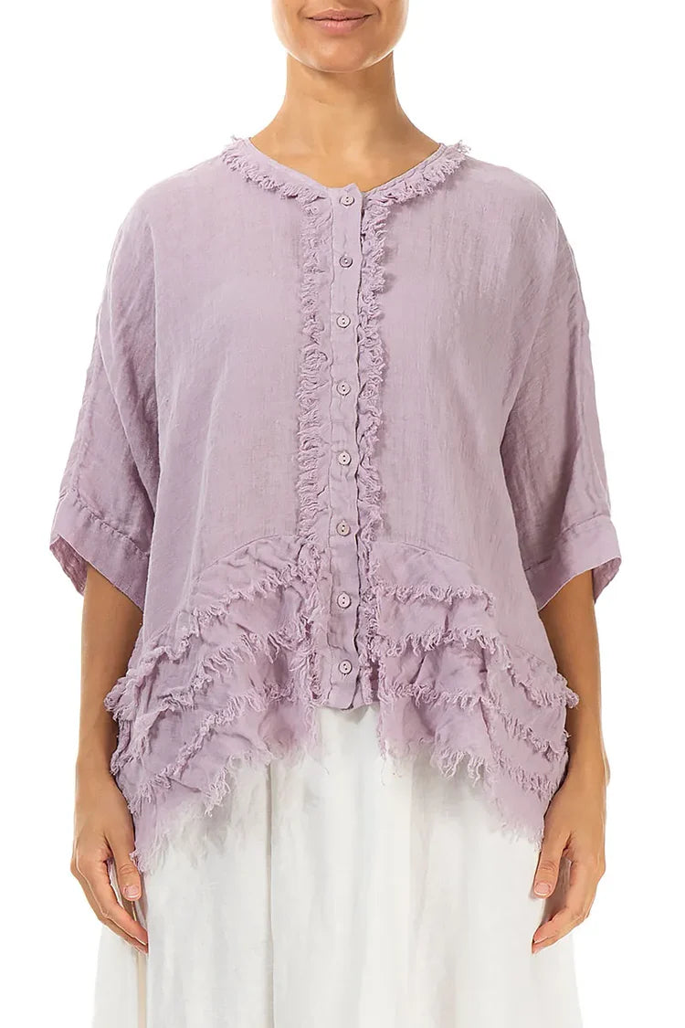 Boxy Frayed Edge Gauze Linen Blouse