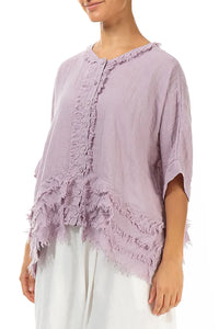 Boxy Frayed Edge Gauze Linen Blouse