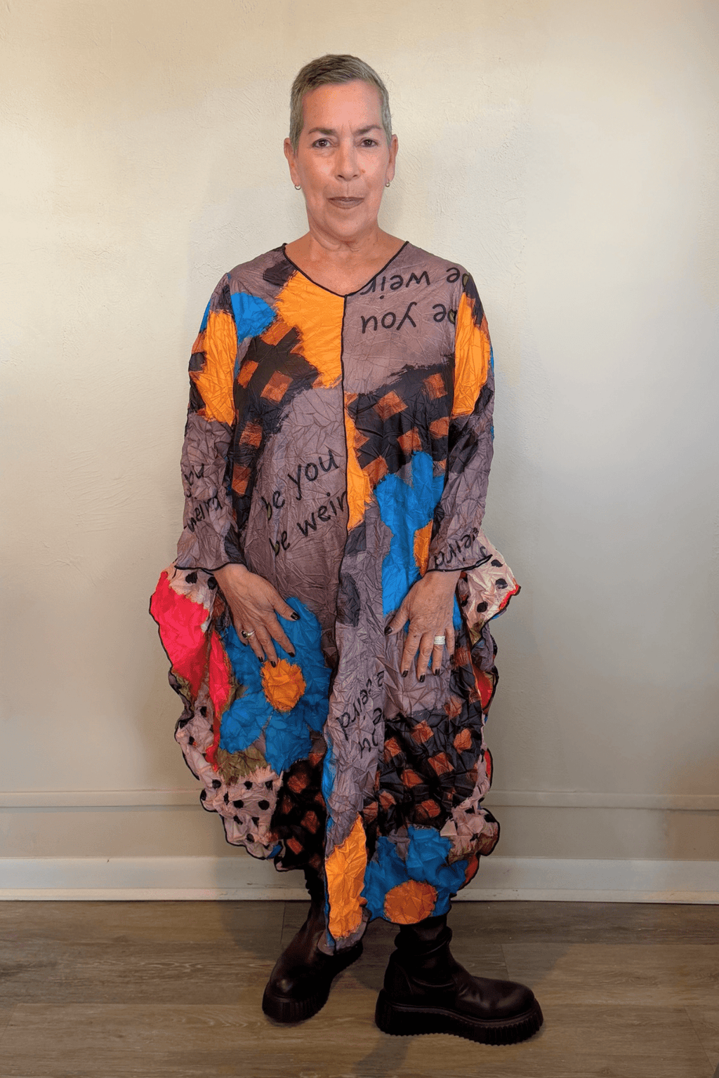 Heydari CSDRAY multicolor abstract-print crinkled dress with cascading drapes