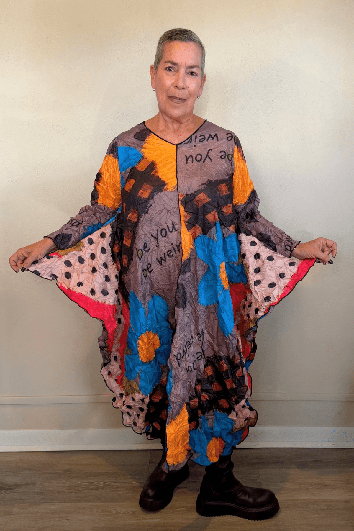 Heydari CSDRAY multicolor abstract-print crinkled dress with cascading drapes