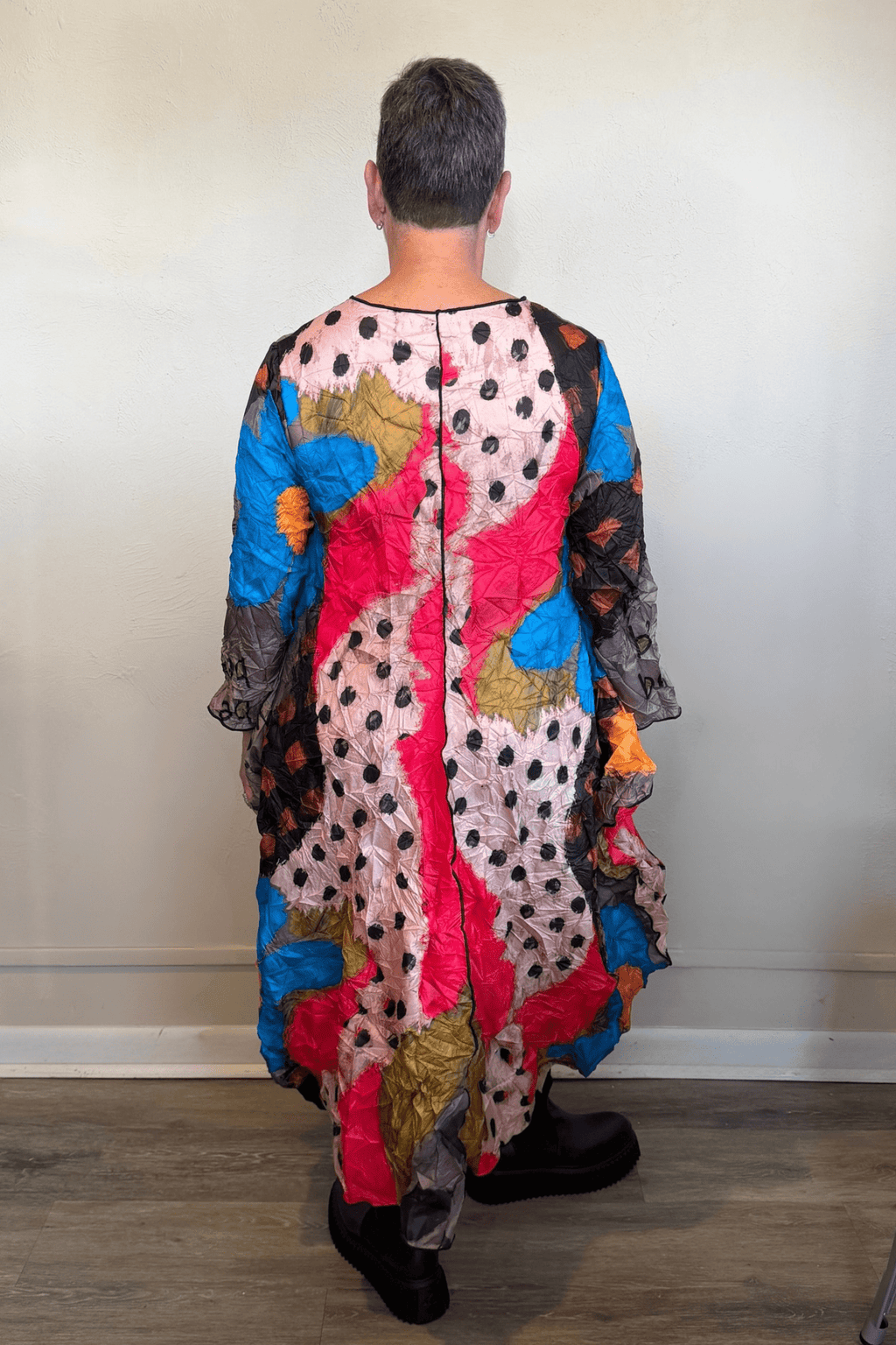 Heydari CSDRAY multicolor abstract-print crinkled dress with cascading drapes