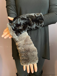 Mink and Black Reversible Fingerless Gloves