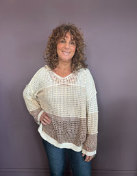 Open Knit Hood Sweater Top