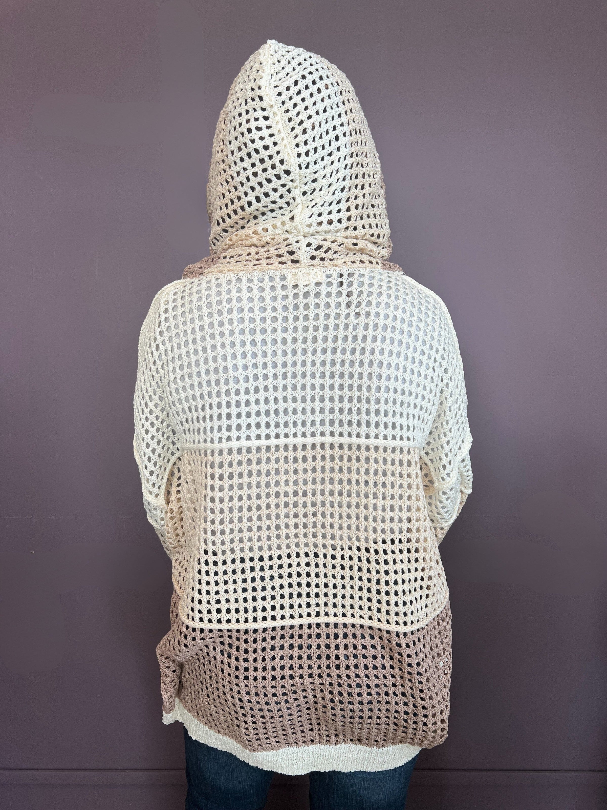 Open Knit Hood Sweater Top