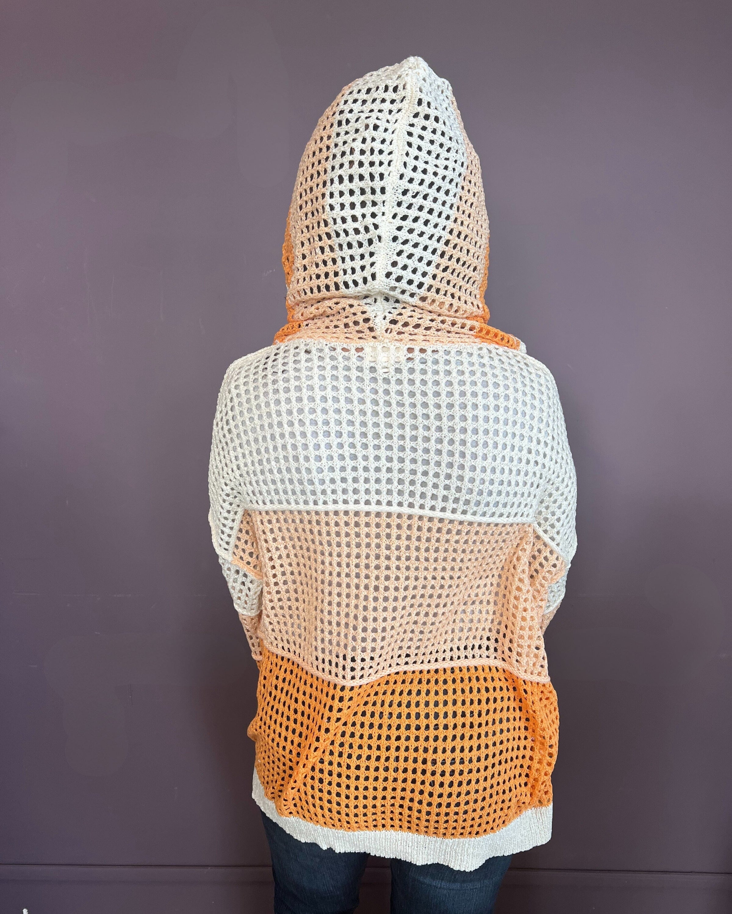 Open Knit Hood Sweater Top