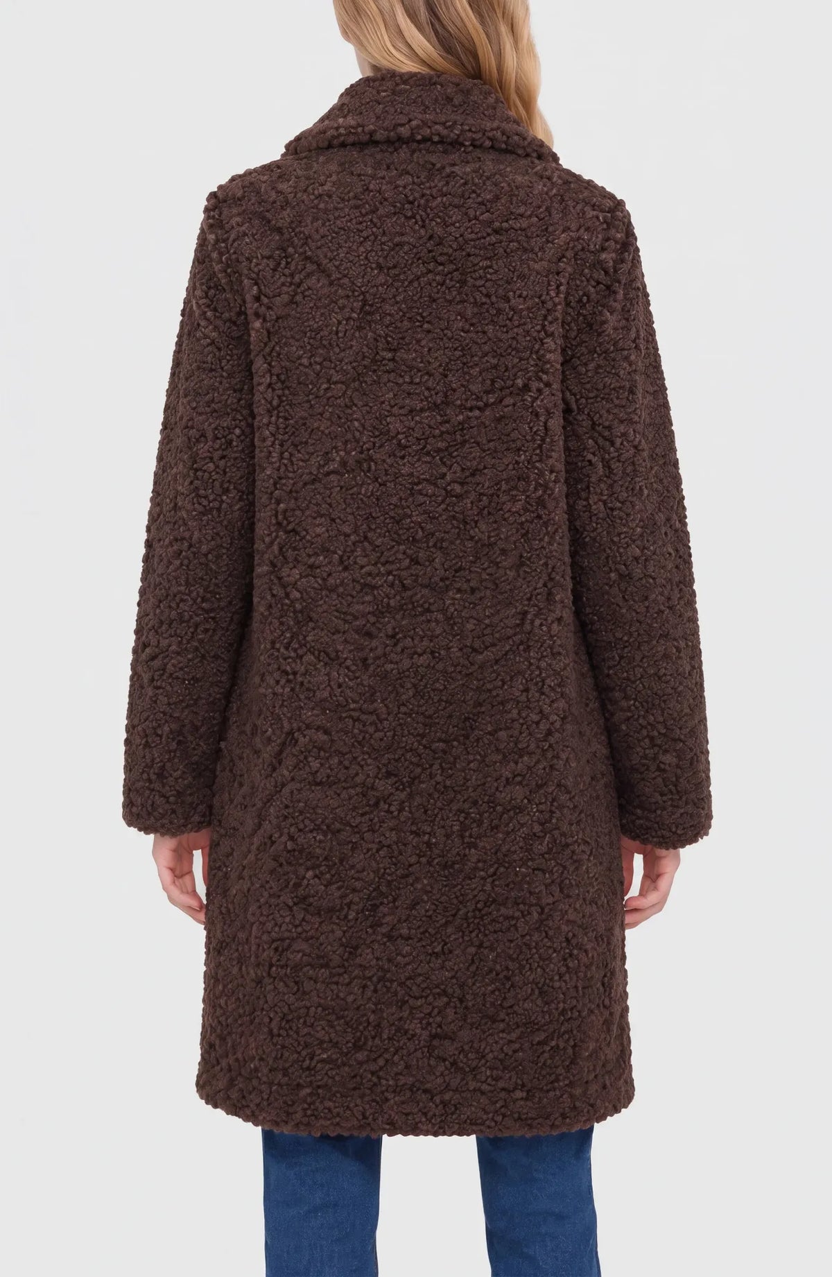 Liverpool LM1D32NG47 double-breasted curly faux-fur coat in Teddy Brown