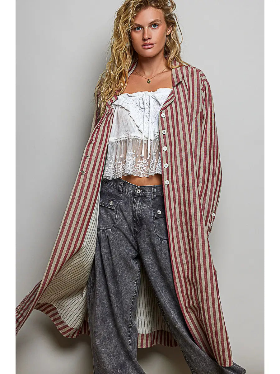 Long Striped Cotton Jacket