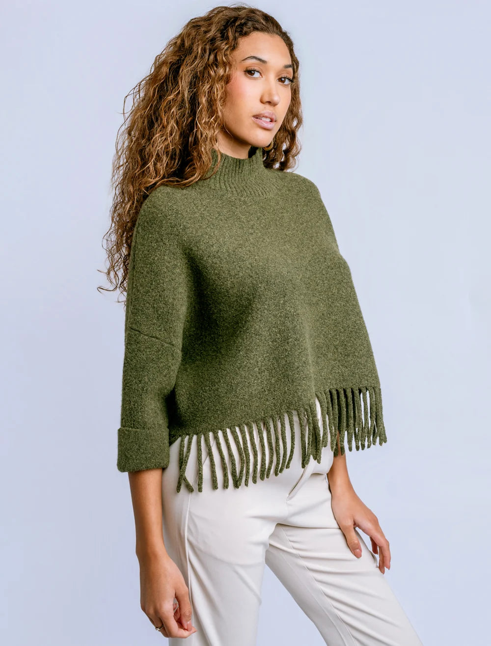 Kerisma Sachi Aja fringe sweater in Olive Jade, Tangerine Glow and Warm Wheat