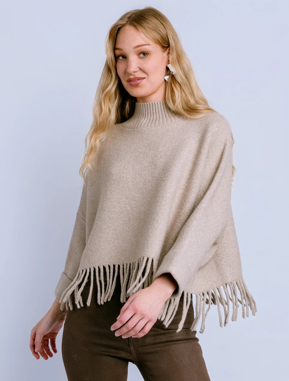 Kerisma Sachi Aja fringe sweater in Olive Jade, Tangerine Glow and Warm Wheat