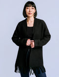 Kerisma Sachi Cardi fringed open-front cardigan in Black and Warm Wheat