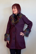 Isle by Melis Kozan 15965 Milan Jacket in deep plum with colorful faux-fur collar and cuffs