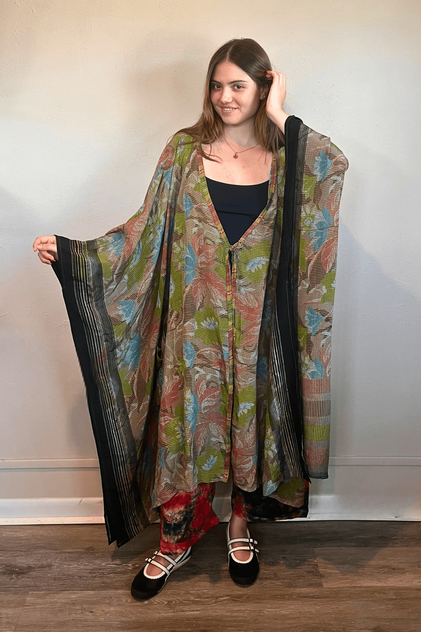 Crepe Sari Orchid Kimono