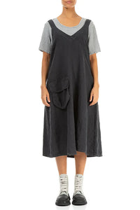 Side Pocket Graphite Linen Pinafore Dress