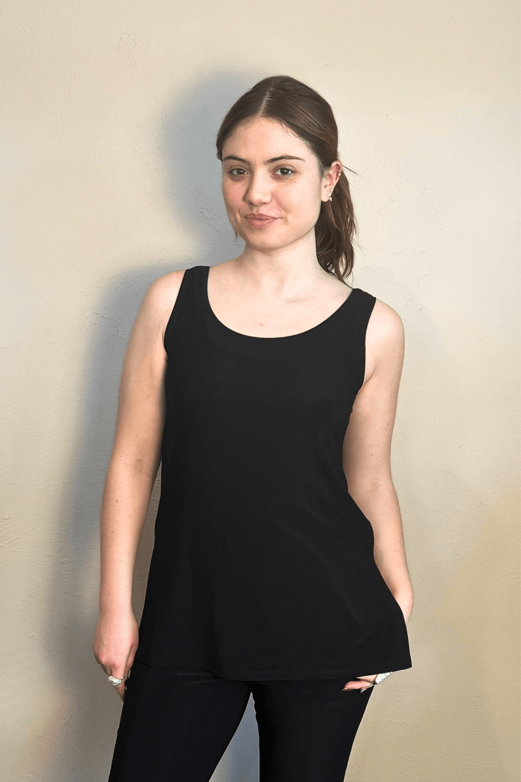 Kozan Tara Tank in Black, front, side and back views