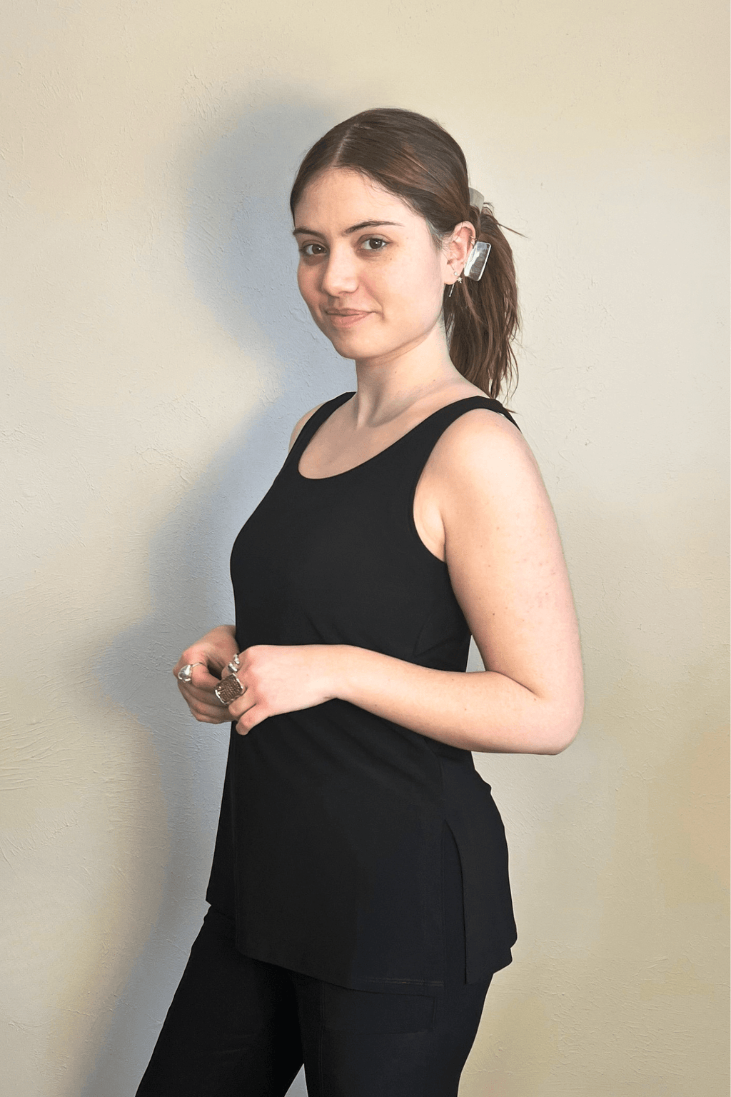 Kozan Tara Tank in Black, front, side and back views