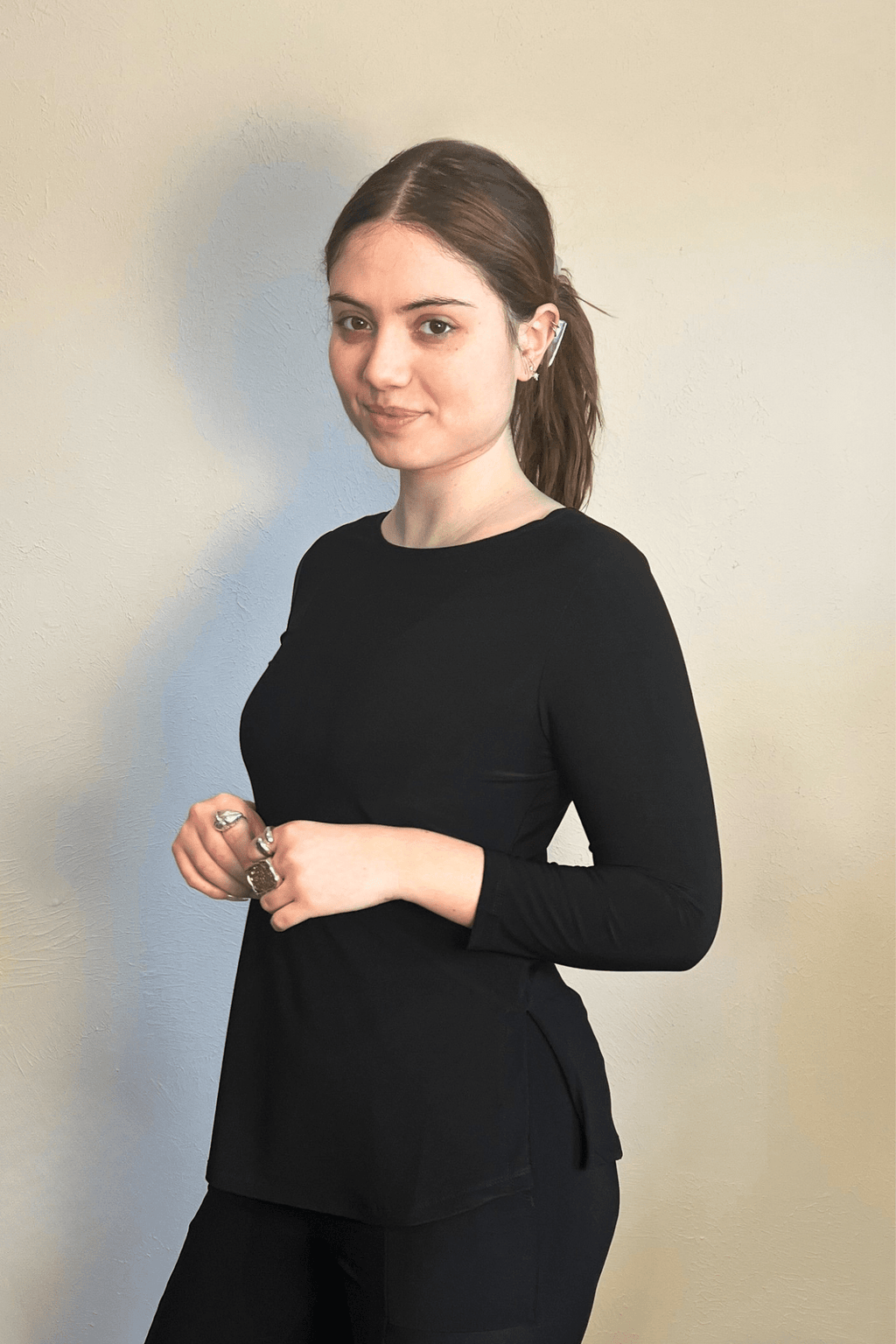 Kozan True Top in Black, front, side and back views