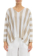 V-Neck Striped Natural Linen Sweater