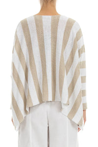 V-Neck Striped Natural Linen Sweater