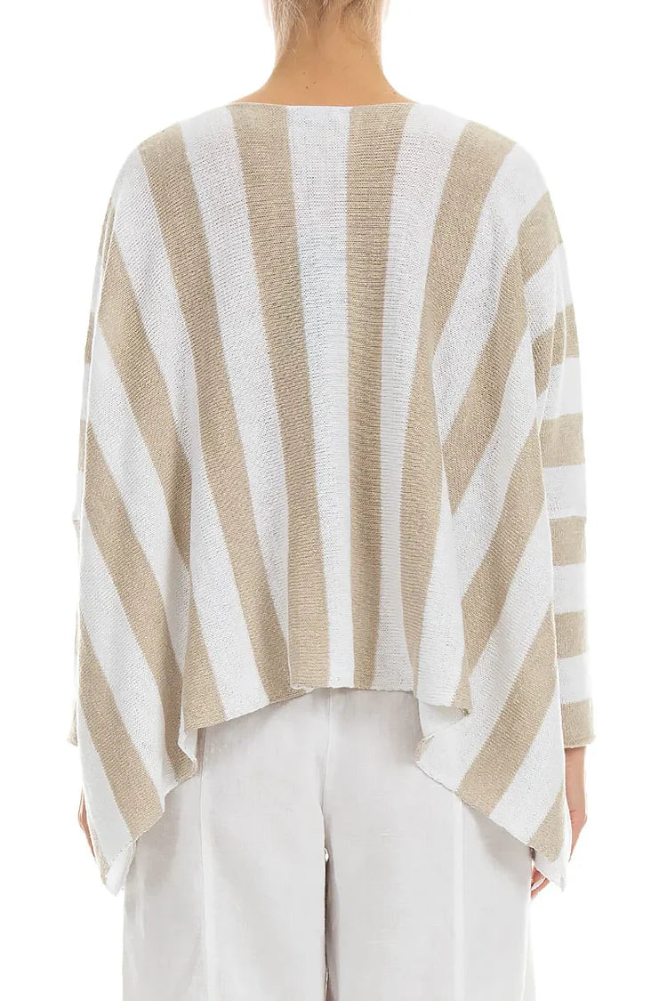 V-Neck Striped Natural Linen Sweater