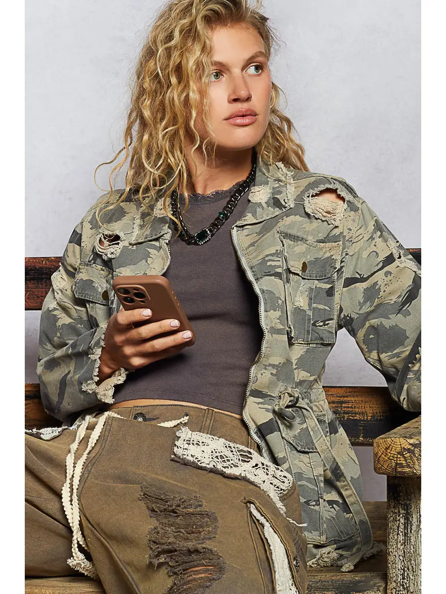 Camo Print Jacket W/Pockets